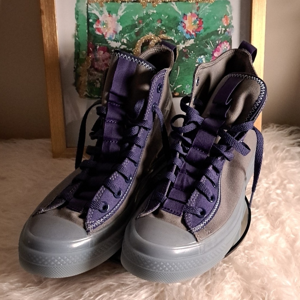 Converse Chuck Taylor NWOTs Skate Gray Navy Canvas Men Size Casual Hi - Picture 3 of 7